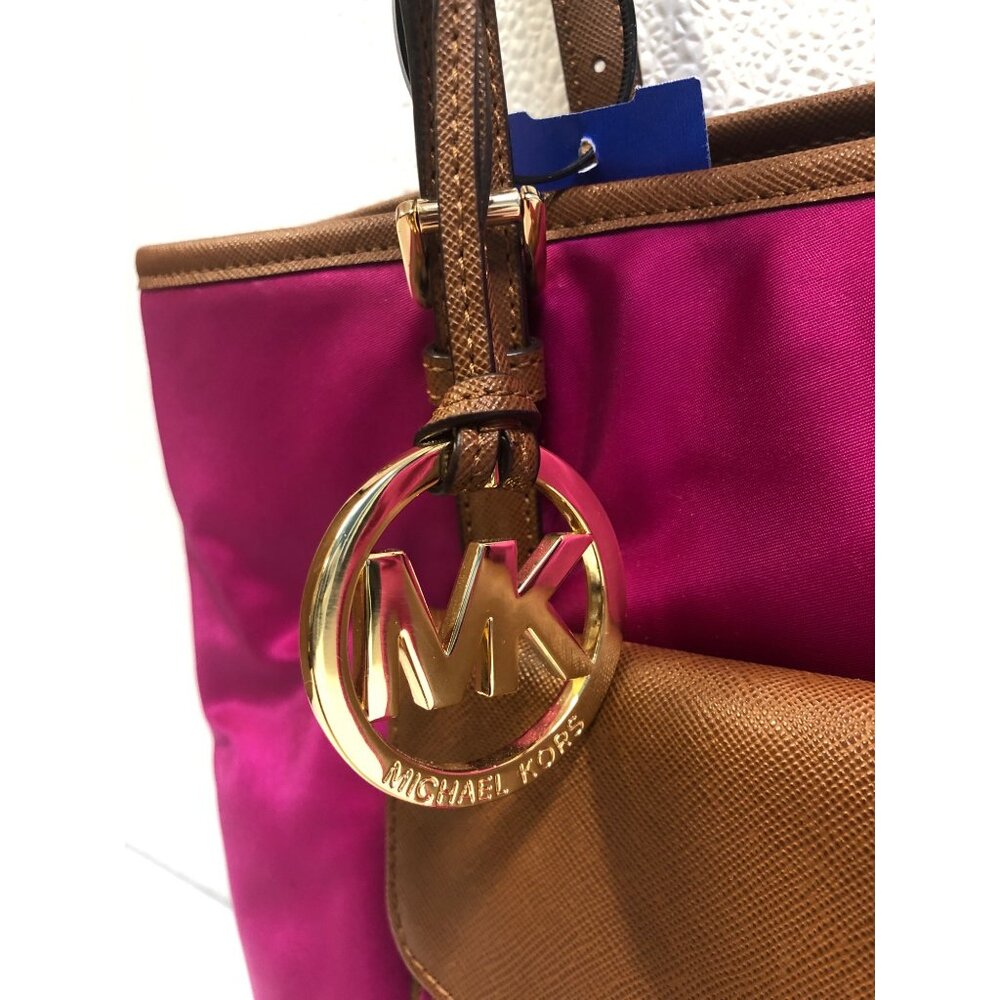 Michael Kors Jet Set Nylon Fuschia Medium Pocket Tote - Picture 12 of 14